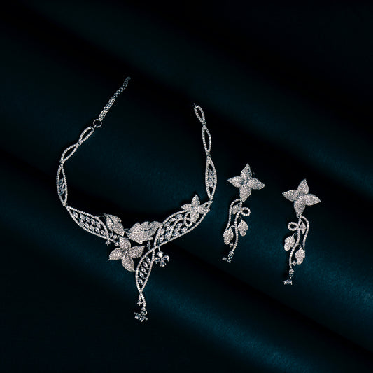 Glistening Starlit Dreams American Diamond Necklace Set | Premium Indian Jewellery | Saajo