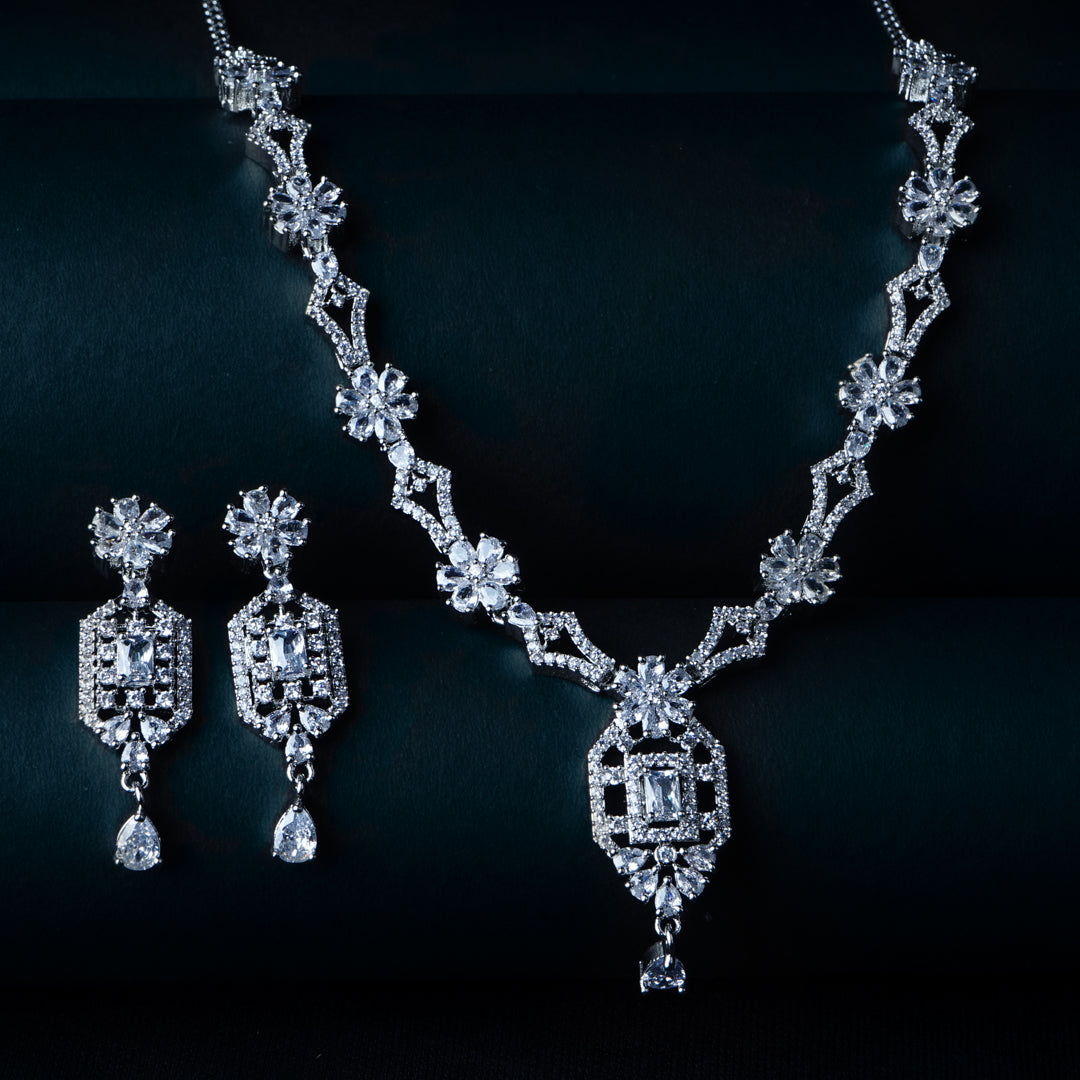 Sensual Stardust Embrace Necklace Set I  American Diamond Detail Shot | Traditional Jewellery | Saajo