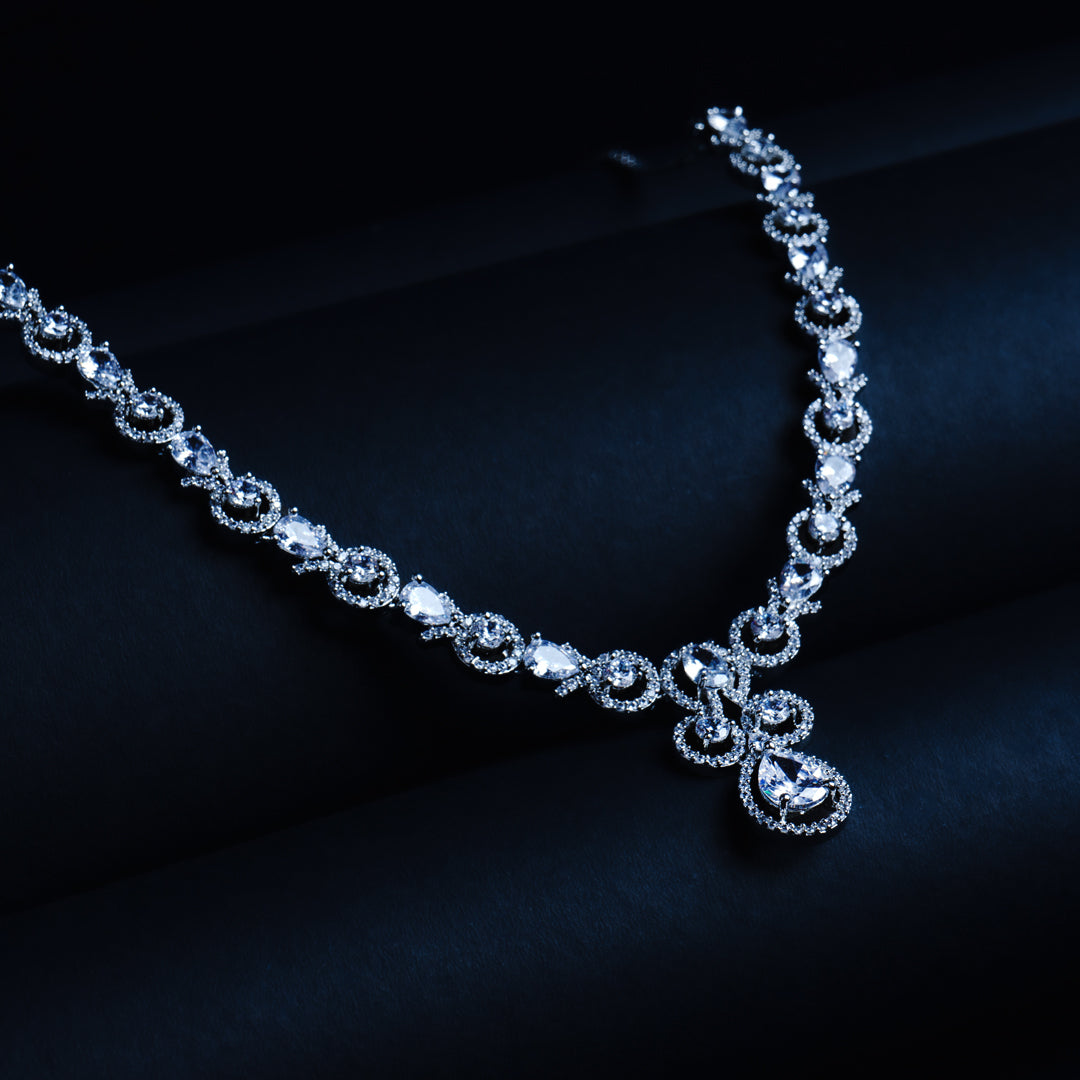 Luminous Tranquility  American Diamond Necklace Set Detail Shot | Traditional Jewellery | Saajo