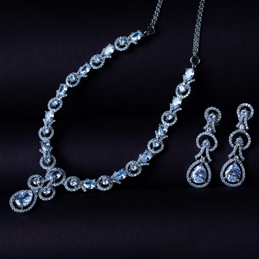 Luminous Tranquility  American Diamond Necklace Set | Premium Indian Jewellery | Saajo