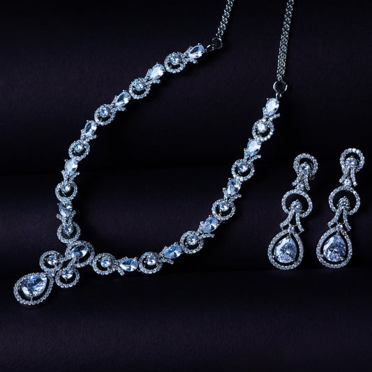 Luminous Tranquility  American Diamond Necklace Set | Premium Indian Jewellery | Saajo