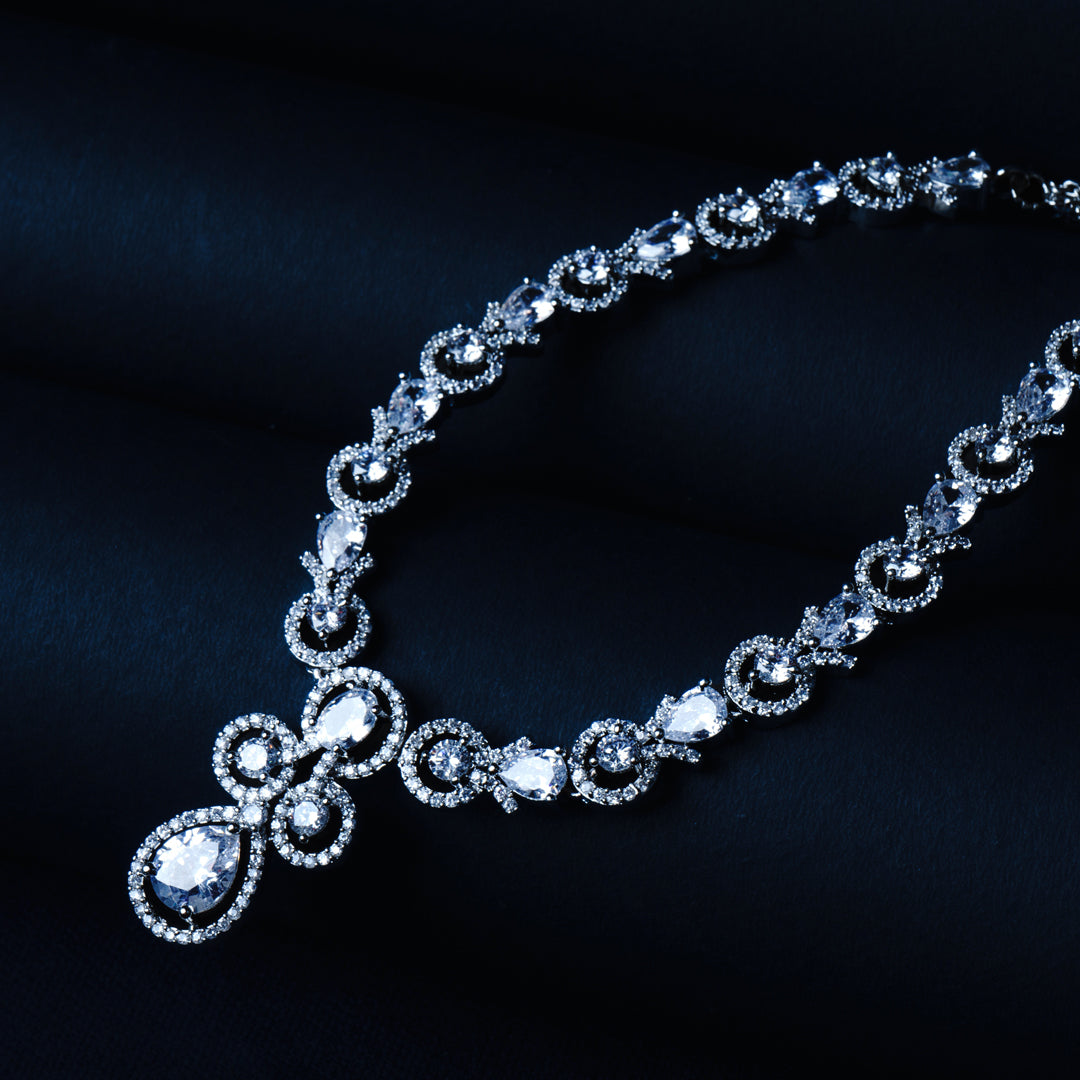 Luminous Tranquility  American Diamond Necklace Set Close Up | Indian Jewellery | Saajo