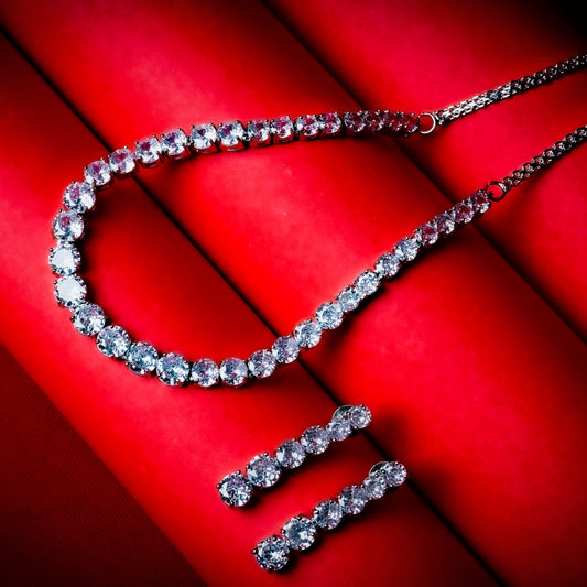 Clear American Diamond CZ choker necklace set with earrings