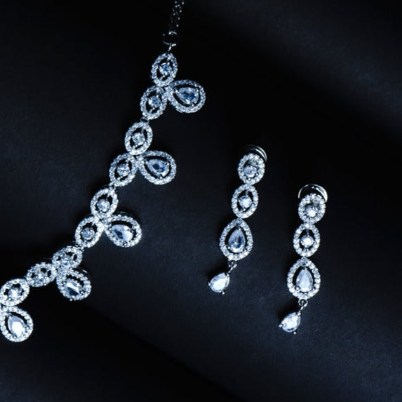 Playful Princess American Diamond Necklace Set Detail Shot | Traditional Jewellery | Saajo