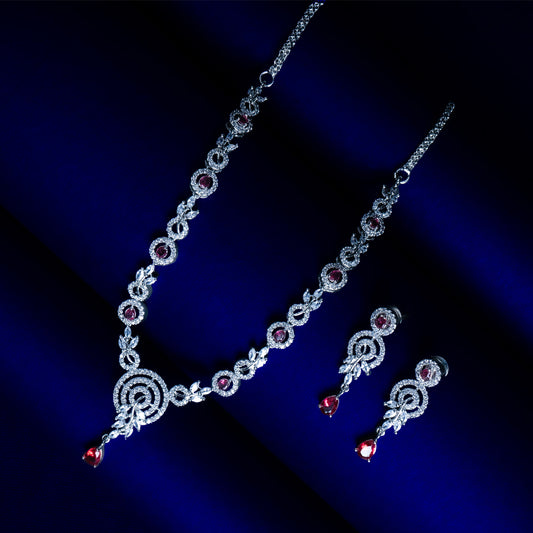 Petite Sparkle Carmine Necklace Set I  American Diamond I Cubic Zircon | Premium Indian Jewellery | Saajo