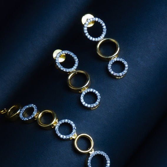 Captivating Crescendo Silver & Gold American Diamond Necklace Set Close Up | Indian Jewellery | Saajo