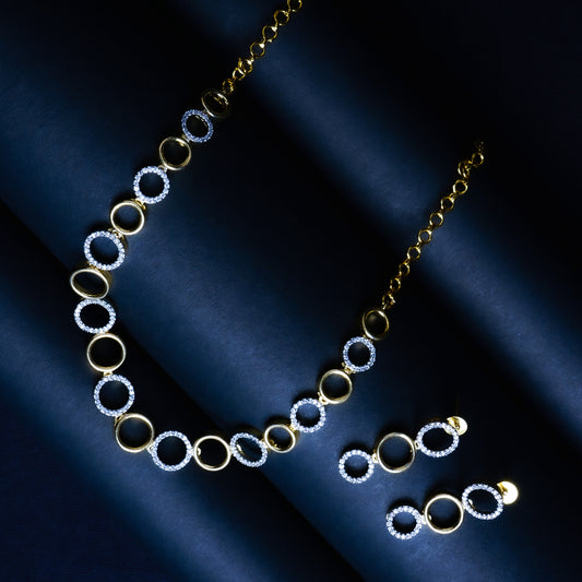 Captivating Crescendo Silver & Gold American Diamond Necklace Set | Premium Indian Jewellery | Saajo