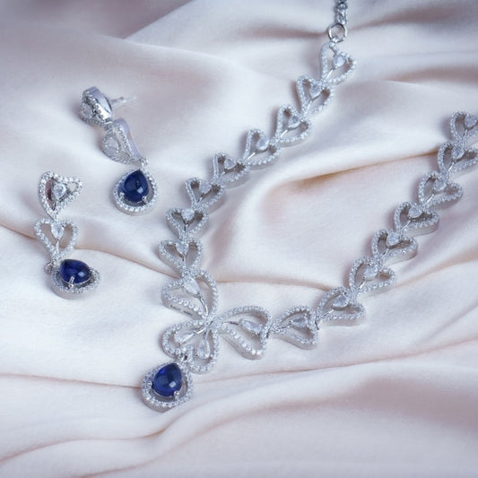 Moonlit Ocean Embrace  American Diamond Necklace Set | Premium Indian Jewellery | Saajo