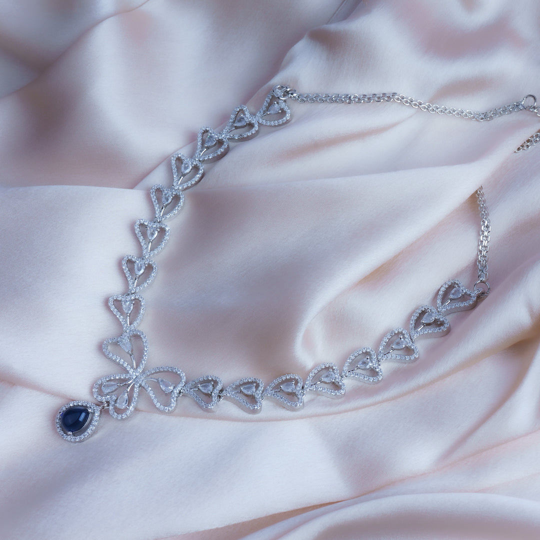 Moonlit Ocean Embrace  American Diamond Necklace Set Close Up | Indian Jewellery | Saajo