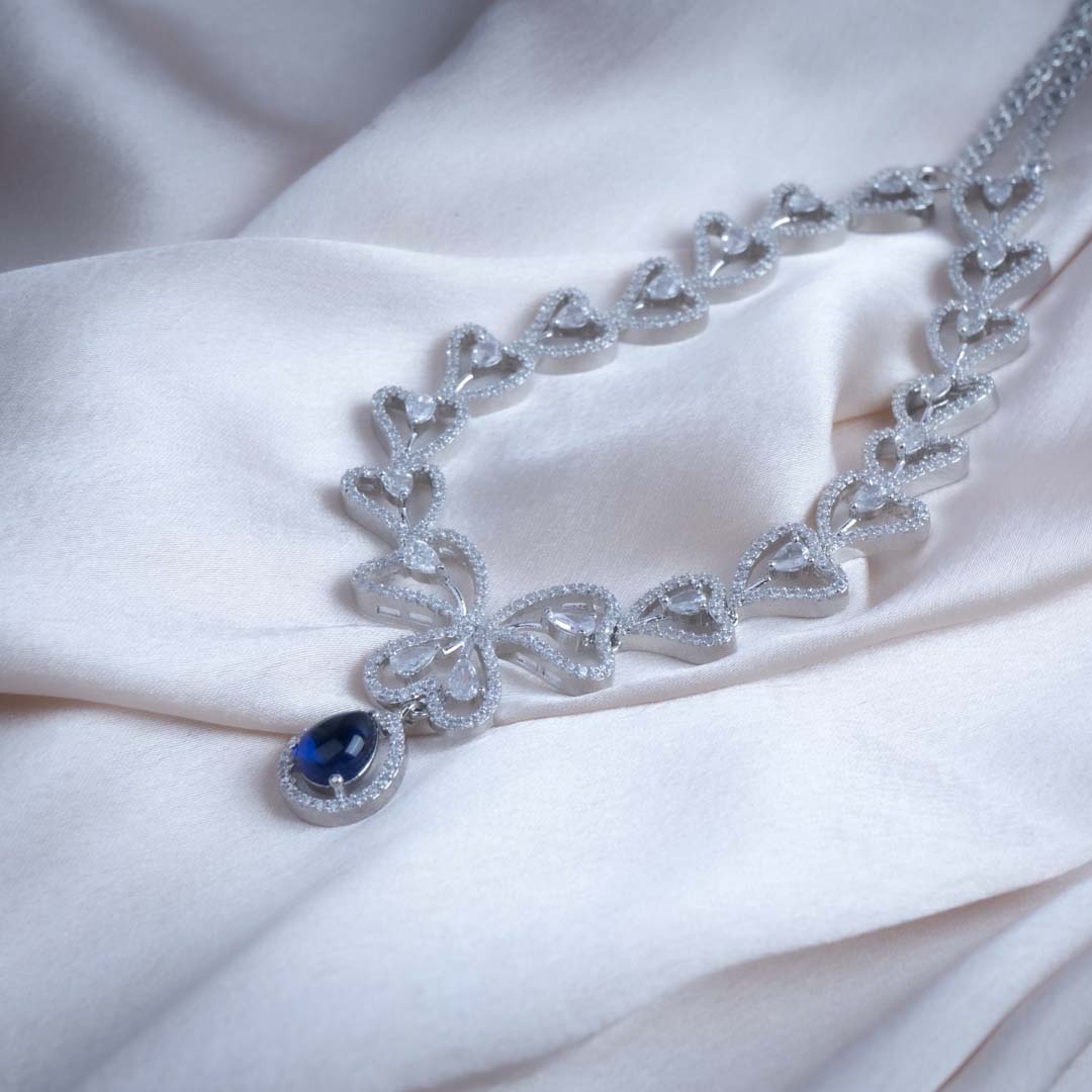 Moonlit Ocean Embrace  American Diamond Necklace Set Detail Shot | Traditional Jewellery | Saajo