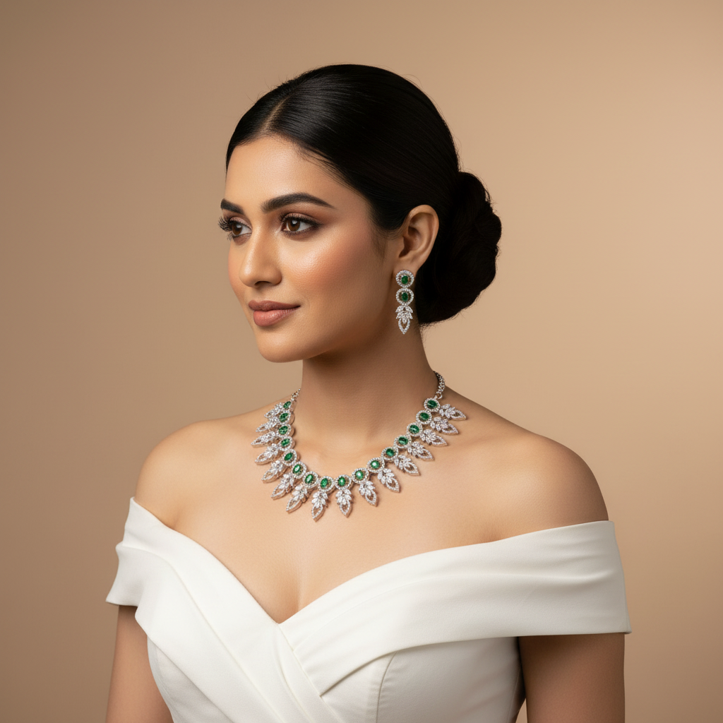 Emerald green CZ necklace set — Indian bridal jewelry