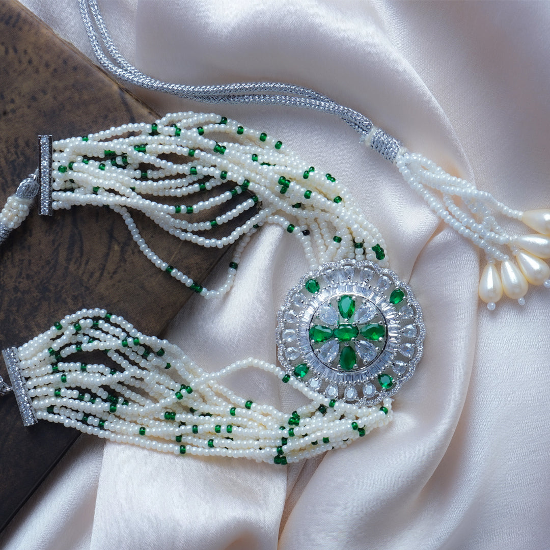 Seraphic Serenity Choker Green Kundan Necklace Set | Premium Indian Jewellery | Saajo