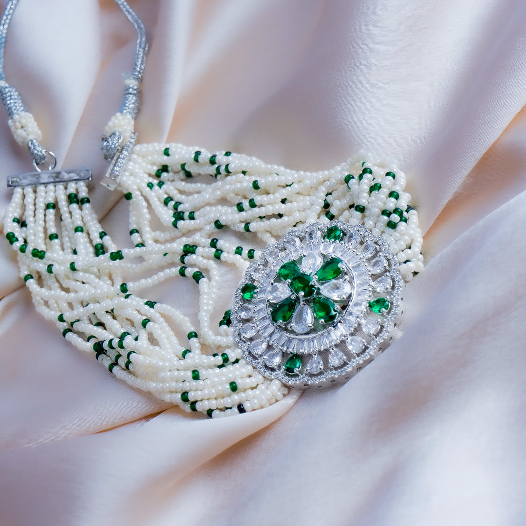 Seraphic Serenity Choker Green Kundan Necklace Set Detail Shot | Traditional Jewellery | Saajo