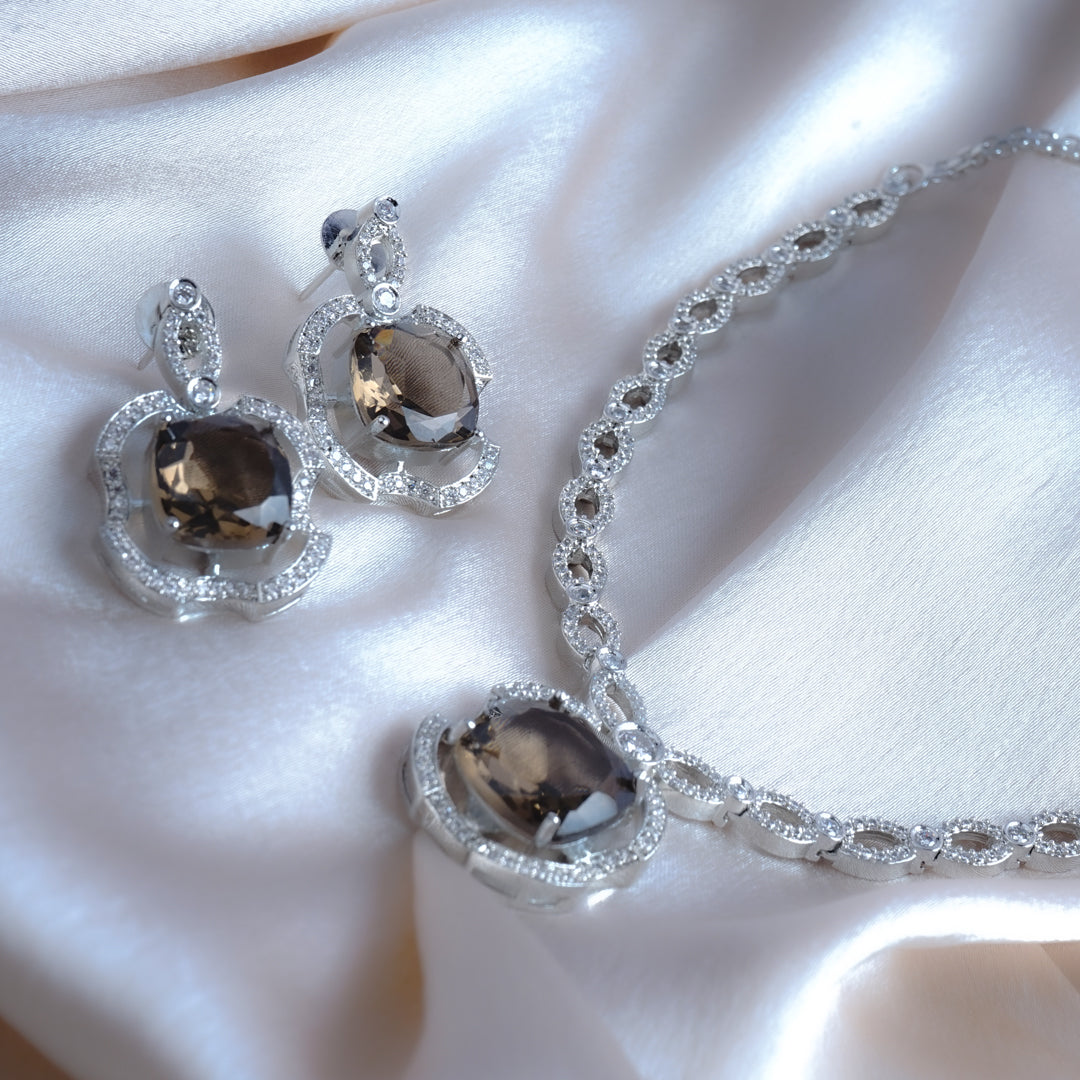 Serene Secrets Brown American Diamond Necklace Set Detail Shot | Traditional Jewellery | Saajo