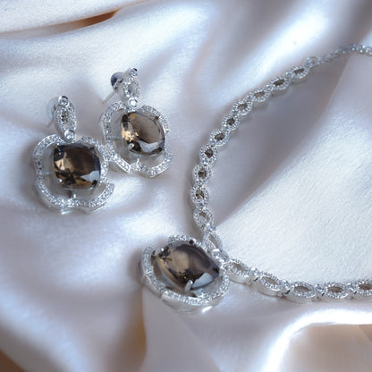 Serene Secrets Brown American Diamond Necklace Set Detail Shot | Traditional Jewellery | Saajo