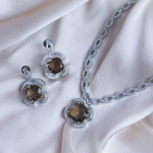 Serene Secrets Brown American Diamond Necklace Set | Premium Indian Jewellery | Saajo