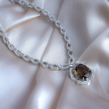 Serene Secrets Brown American Diamond Necklace Set Close Up | Indian Jewellery | Saajo