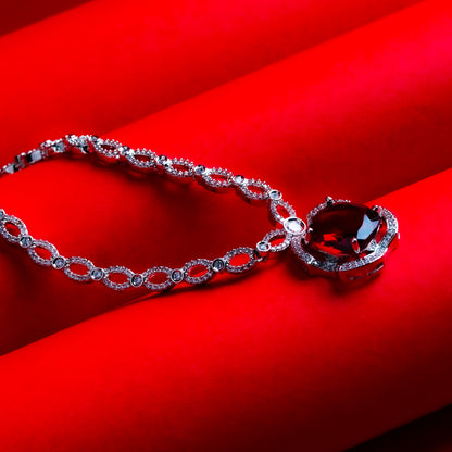 Serene Secrets Red American Diamond Necklace Set Detail Shot | Traditional Jewellery | Saajo