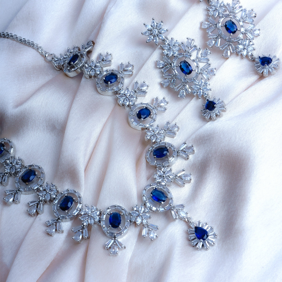 Endless Sea of Indigo Blue American Diamond Necklace Set Styled Look | Indian Jewellery | Saajo