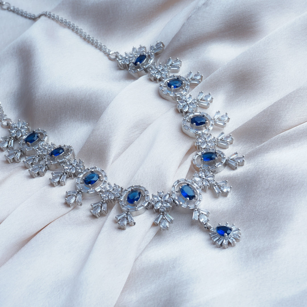 Endless Sea of Indigo Blue American Diamond Necklace Set Detail Shot | Traditional Jewellery | Saajo