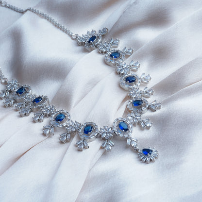 Endless Sea of Indigo Blue American Diamond Necklace Set Detail Shot | Traditional Jewellery | Saajo