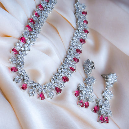 Radiant Reverie Maroon American Diamond Necklace Set Close Up | Indian Jewellery | Saajo