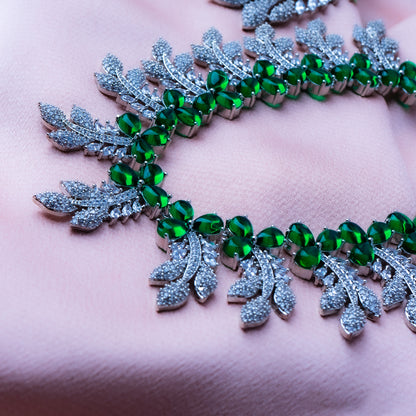 Enamoured Ivy Green American Diamond Necklace Set Styled Look | Indian Jewellery | Saajo