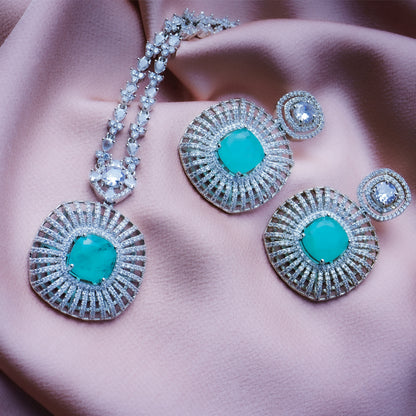 Captivating Cosmos Turqoise Blue American Diamond Necklace Set Styled Look | Indian Jewellery | Saajo