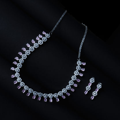 Serene Soiree Pink American Diamond Necklace Set Detail Shot | Traditional Jewellery | Saajo