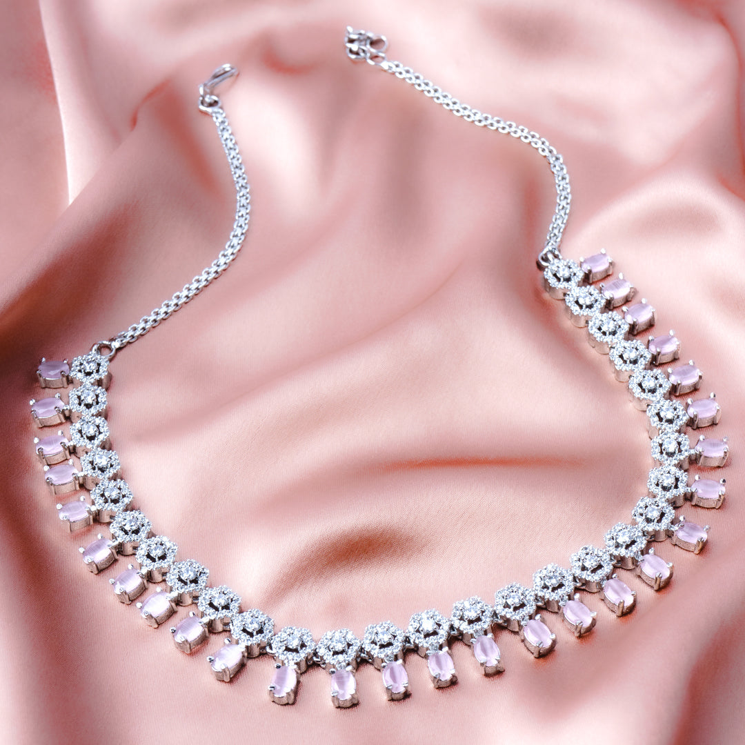 Serene Soiree Pink American Diamond Necklace Set Styled Look | Indian Jewellery | Saajo