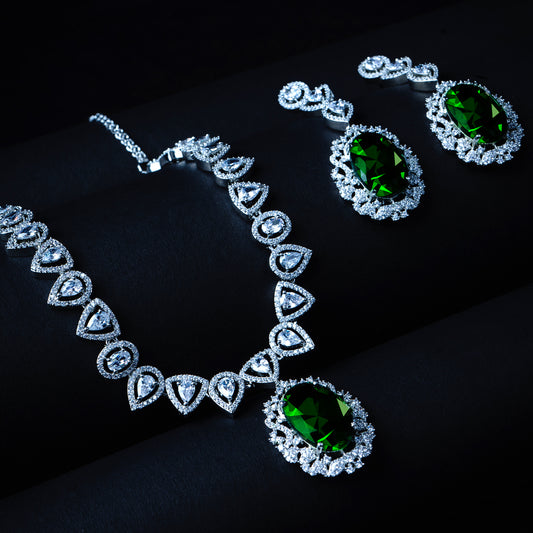 Whispers of Love Green American DiamondNecklace Set