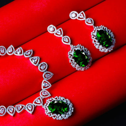 Whispers of Love Green American DiamondNecklace Set