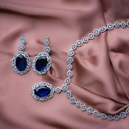 Everlasting Charm Blue American Diamond Necklace Set | Premium Indian Jewellery | Saajo