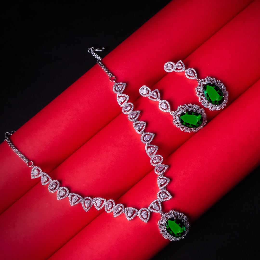 Whispers of Love Green American DiamondNecklace Set