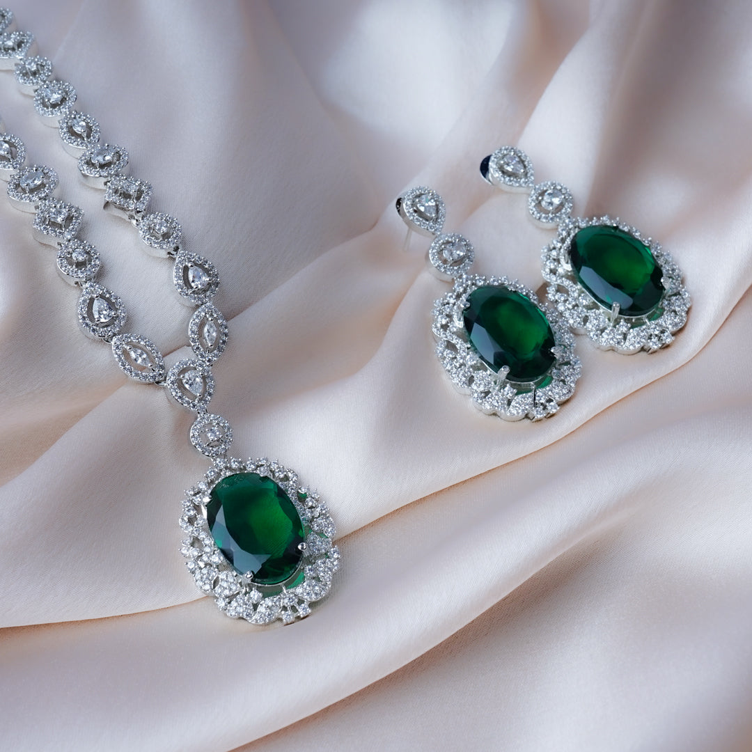 Everlasting Charm Green American Diamond Necklace Set Styled Look | Indian Jewellery | Saajo
