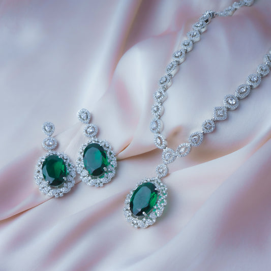 Everlasting Charm Green American Diamond Necklace Set | Premium Indian Jewellery | Saajo