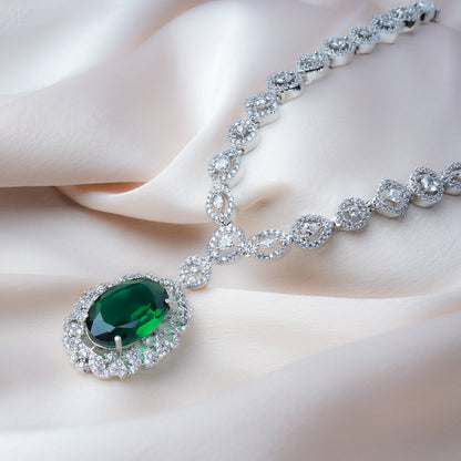 Everlasting Charm Green American Diamond Necklace Set Detail Shot | Traditional Jewellery | Saajo