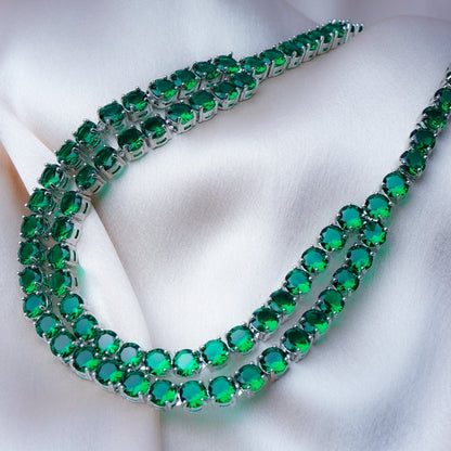 Forest Green American Diamond Necklace Set Close Up | Indian Jewellery | Saajo