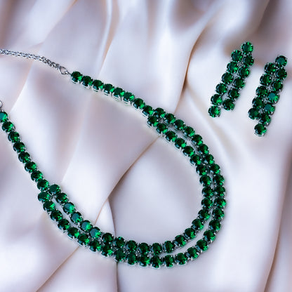 Forest Green American Diamond Necklace Set | Premium Indian Jewellery | Saajo