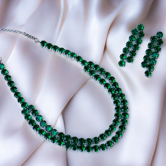 Forest Green American Diamond Necklace Set | Premium Indian Jewellery | Saajo