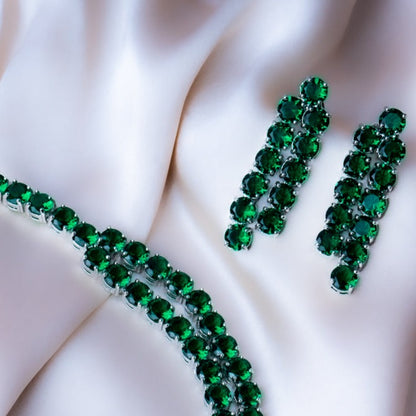 Forest Green American Diamond Necklace Set Styled Look | Indian Jewellery | Saajo
