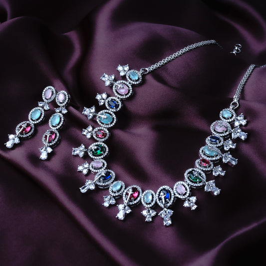 Vibrant Vortex Multicolor Choker American Diamond Necklace Set | Premium Indian Jewellery | Saajo