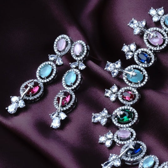 Vibrant Vortex Multicolor Choker American Diamond Necklace Set Close Up | Indian Jewellery | Saajo