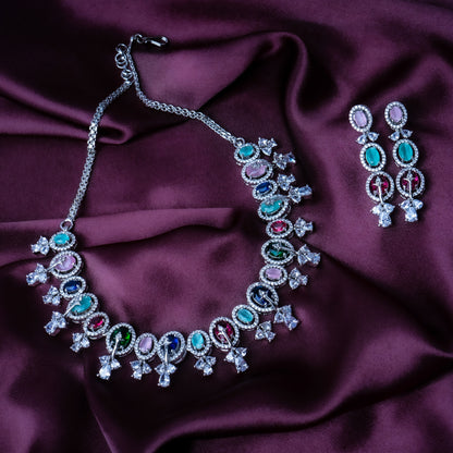 Vibrant Vortex Multicolor Choker American Diamond Necklace Set Styled Look | Indian Jewellery | Saajo