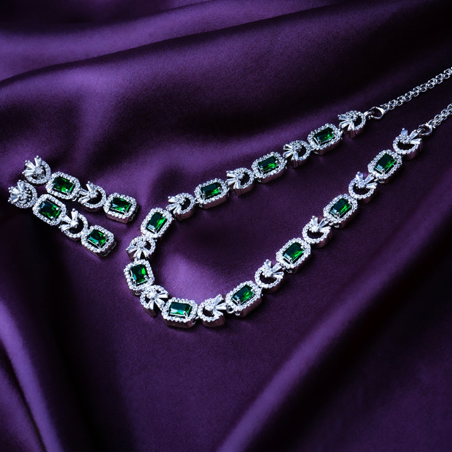 Multicolor CZ necklace set styled look — Indian Navratri jewelry