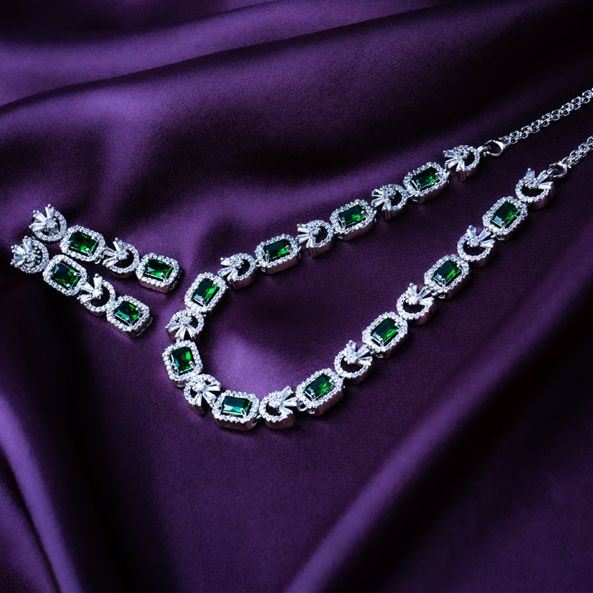 Multicolor CZ necklace set styled look — Indian Navratri jewelry