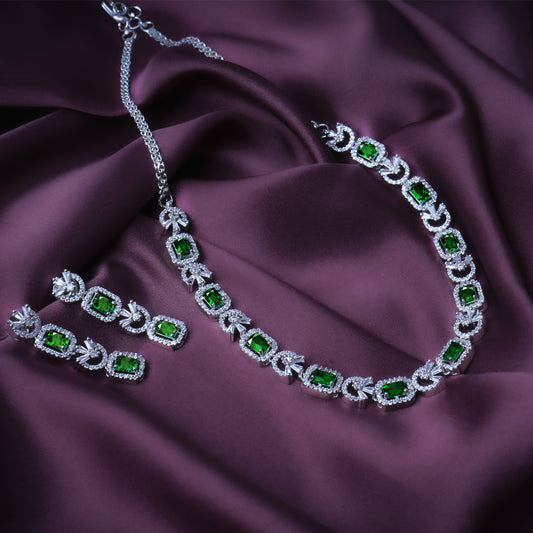 Multicolor green American Diamond CZ necklace set with earrings