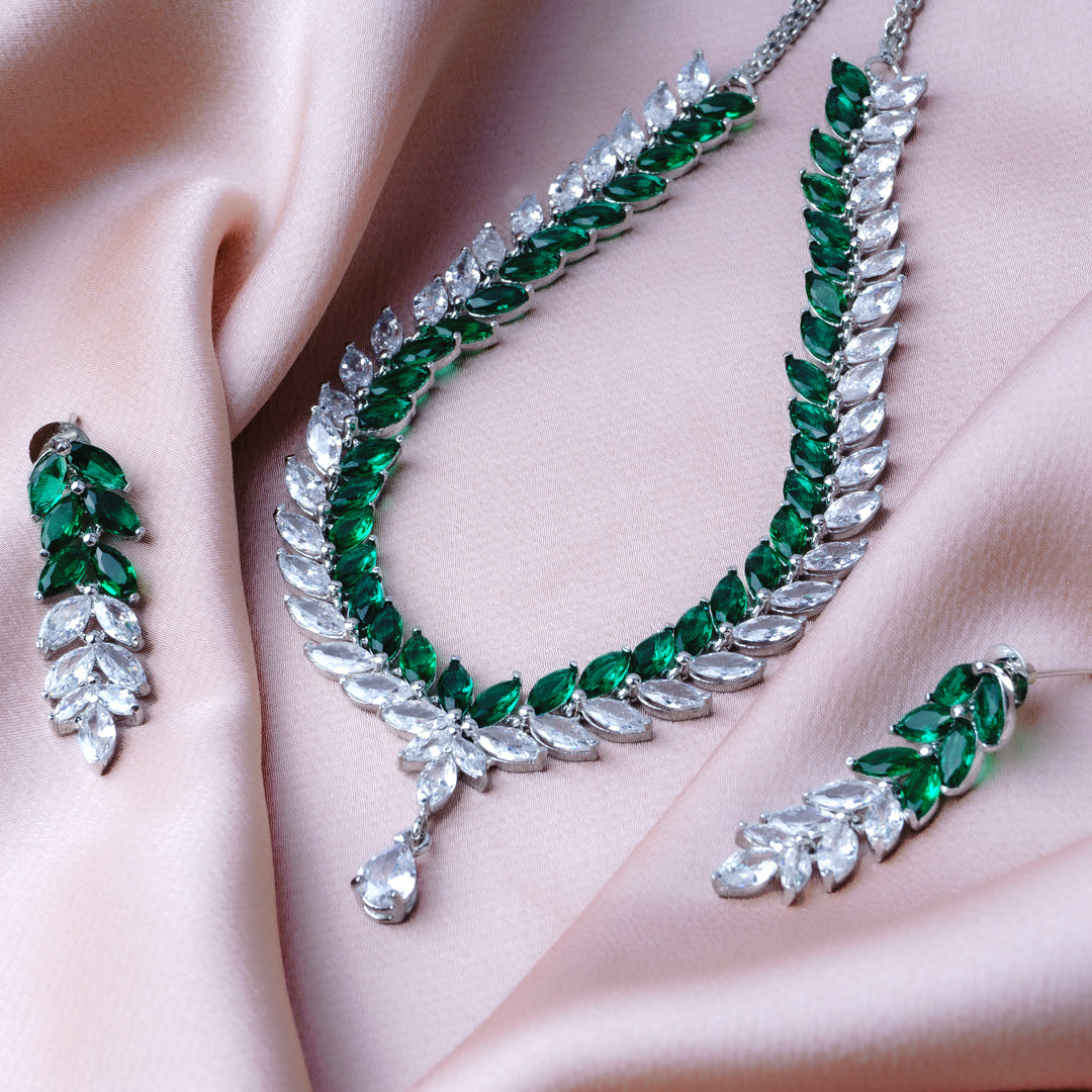 Enchanted Elixir Green American Diamond Necklace Set Styled Look | Indian Jewellery | Saajo