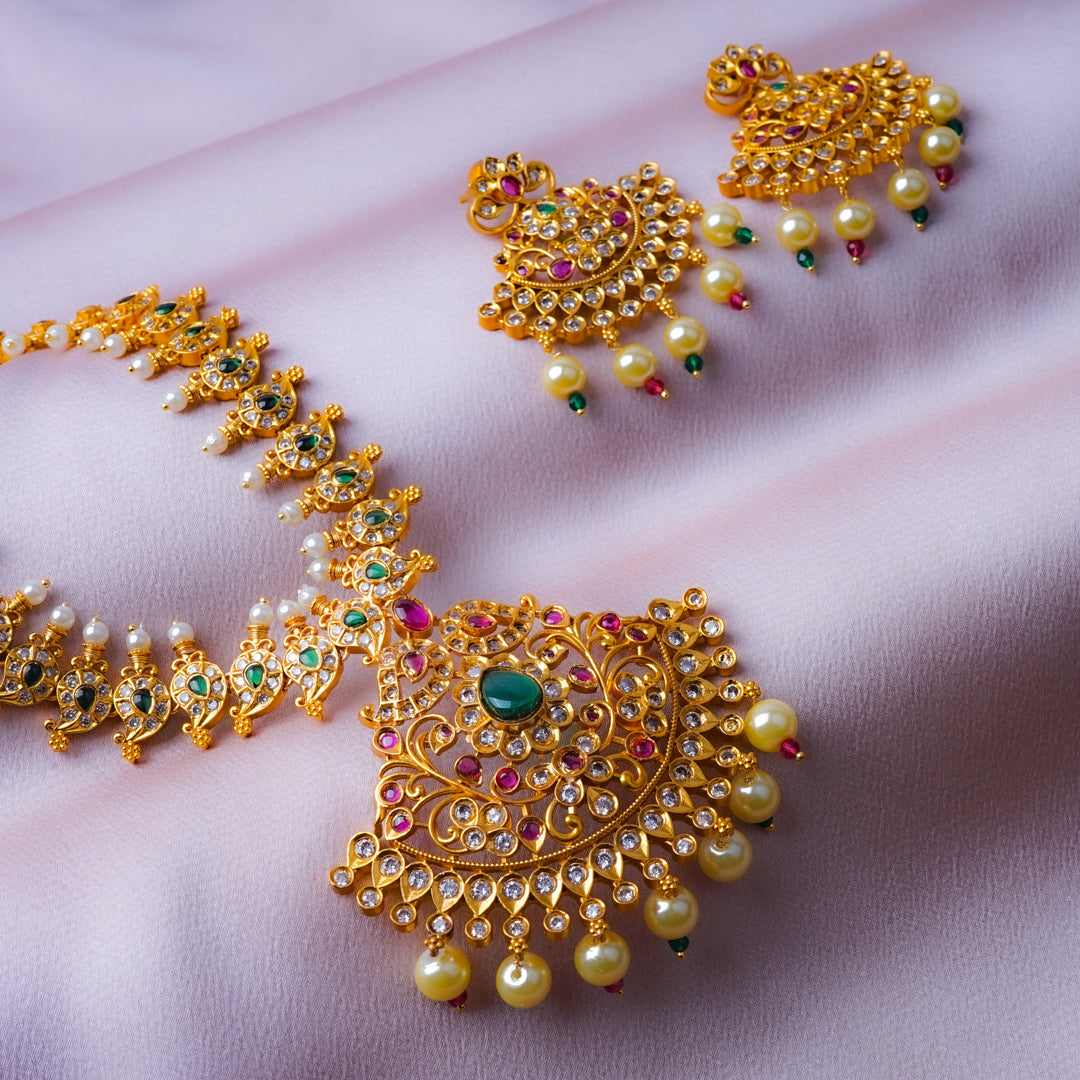 Divine Goddess Gold Kundan AD Necklace Set Close Up | Indian Jewellery | Saajo