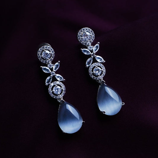 Opulent Ashned Grey CZ Stardust Earrings | Premium Indian Jewellery | Saajo